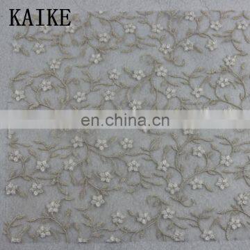 Custom 3d lace flower embroidery mesh tulle fabric beads bridal