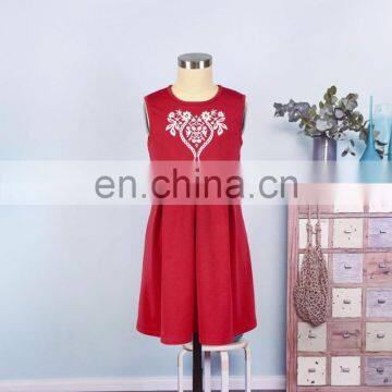 2019 Summer Women Girls Mommy and me Red Solid With Embroidery Flower Sleeveless Knee Length Work (this Link for Girls,1-8years) photo-5