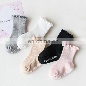 Baby Girl Socks non-slip ruffle socks Girl Solid Cotton Socks with ball 10Colors 5Size