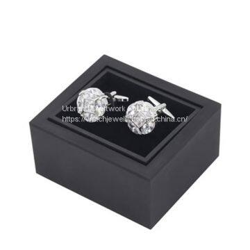 High Quality Black Clamshell Rotating Cufflinks Box Packaging Gift Box photo-3