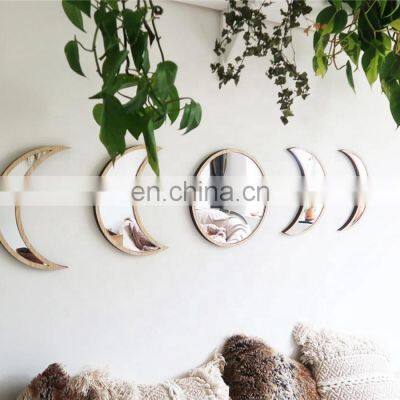 Decorative Half Moon Shaped wood floating phase mirror sets for home wall hanging