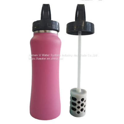 Camping metal water bottle filter and purifier