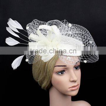 New Design Fashion Fascinator Birdcage Veil Sinamay Plain Church Hat With Feather photo-3