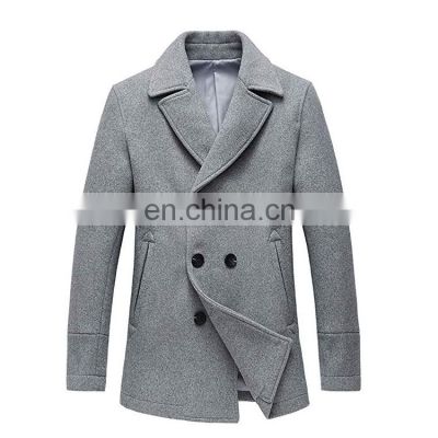 Men winter double breasted long outdoor woolen warm jacket