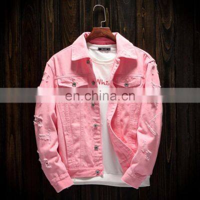 Custom Men's Denim Jacket Trendy Fashion Hip-hop Streetwear Ripped Denim Men's Motorcycle Jacket Bomber Jacket photo-5