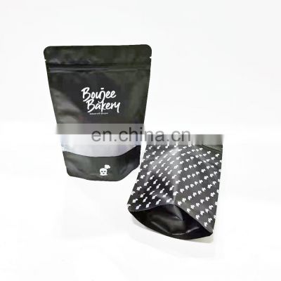 100% recycle  custom Logo resealable matte black  mylar ziplock bags powder stand up pouch with window