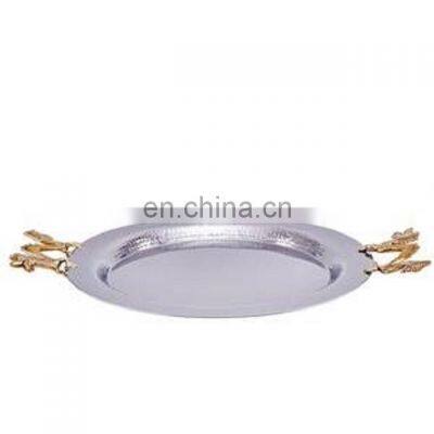 aluminium shiny polished tray with gold plated handle