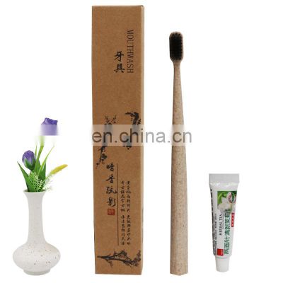 Disposable Hotel Bamboo Carbon Soft  Toothbrush with Wheat Straw