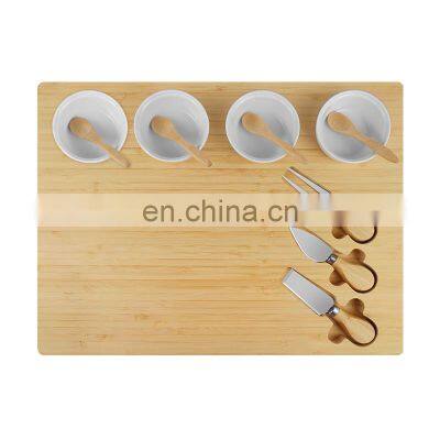 Large Wood Cheese Platter Gift Charcuterie Board Set Unique Bamboo Cheese Board With Cutlery Set and Ceramic Bowls photo-2