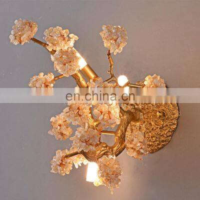 fancy indoor modern luxury gold branch crystal wall mounted lamp for living room hotel wall light