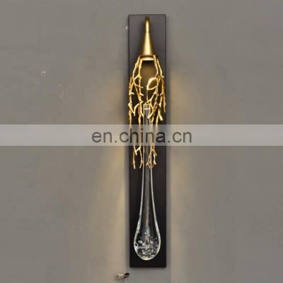 New modern golden crystal wall mounted light indoor hotel bedroom brass scone reading wall lamp