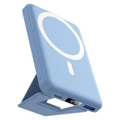 Power Bank Case Kit 10000mAh Power Bank Strong Magnetic Wireless Charging Charger with Smart LED and Metal Stand