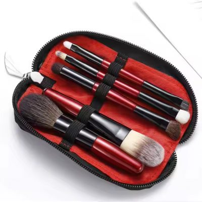 Custom Your logo Animal Hair Cosmetic Brush Luxury Professional Wooden Handle Makeup Set 5 in 1 Makeup Brush