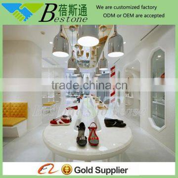 Pure white MDF display table and wall cabinet shoe shop furniture,shoe store design