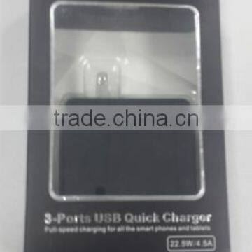 2016 Qualcomm Certified Quick Charge 2.0 Wall Charger 3 Usb Ports 5v 4.5a for Mobile Devices