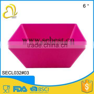 wholesale plastic 6" deep pink square shape melamine fancy bowl