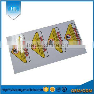 Waterproof Yellow Adhesive Warning Label