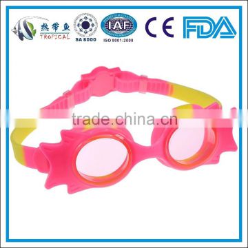 Fashion and long lasting anti-fog baby swimming goggles in pink and yellow color (7120S)