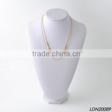 Gold Color Tiny Chain Cream Disk Necklace