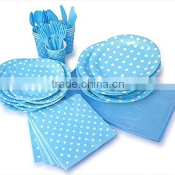 Party Pack For 8 Blue and Dots Design paper plates paper napkin paper cultery paper cup