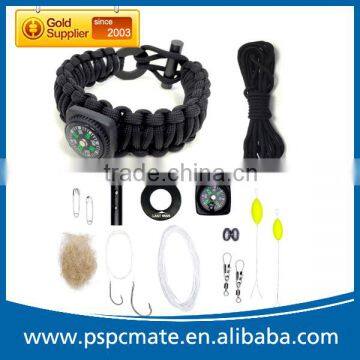 Survival Fishing Kit 550 Paracord Bracelet with Fire Starter Compass