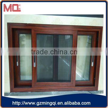 wood color aluminium frmae sliding window with mosquito screen New style