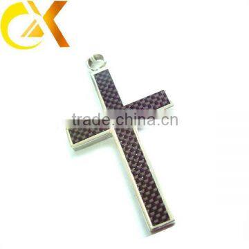 Fashion carbon fiber stainless steel cross pendant