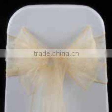 cheap wholesale hot selling chair hood/fancy champagne gold organza chair sash/chair sash for wedding banquet hotel