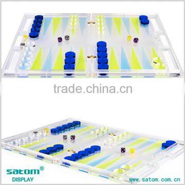 LUCITE CHESS&BACKGAMMON SET, Traditional Strategy Board Games 12" Wide Or 30 cm                        
                                                Quality Choice