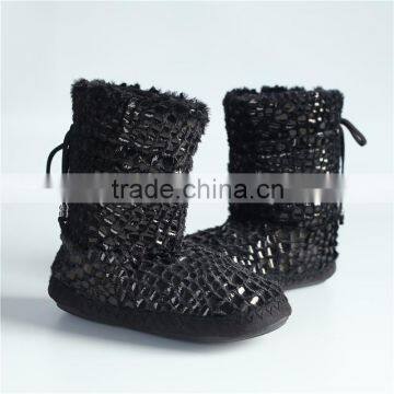 Ladies plush with shine print slipper boots