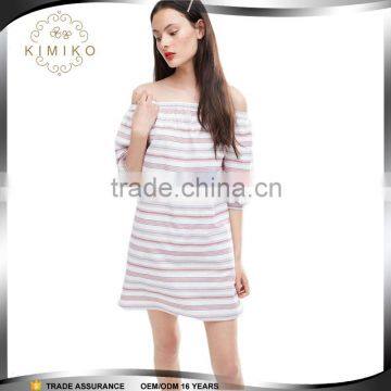 2016 Popular Women Sundress With Strip Ladies Offer Shoulder Dresses