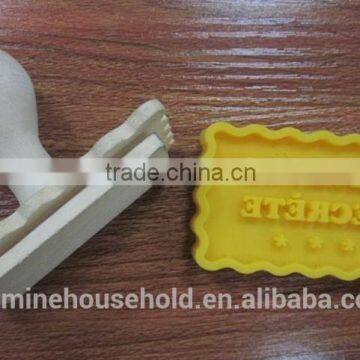 2015 Best selling Rectangular Custom Wooden Handle Silicone cookie stamp