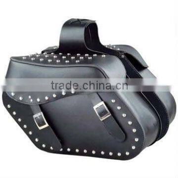 Waterproof Black Leather Large Motorcycle Saddle Bag with Metal Studs