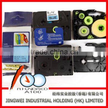 Compatible brother p-touch printer TZe-521,TZe-531,TZe-541 black on blue laminated label ribbon