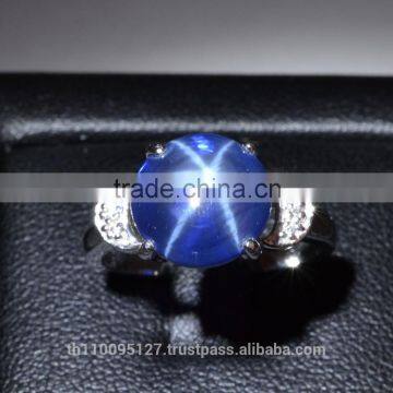 10 MM Blue Star Sapphire Ring Lab-Created Sterling Silver 92.5 Size 7.5