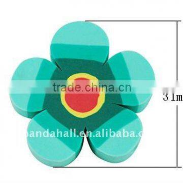 Handmade Polymer Clay Beads, Flower, Green, about 31x6mm, hole: 2mm(CLAY-B001-4-1)