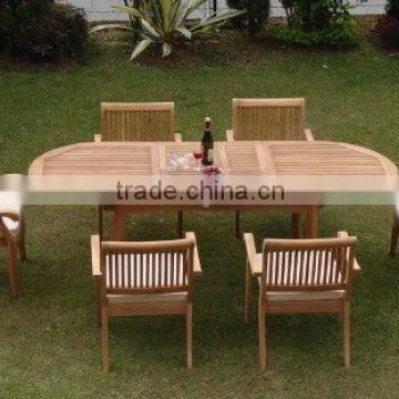 Luxurious Teak Oval Extending Table and 6 Stacking Chairs Garden Outdoor Furniture