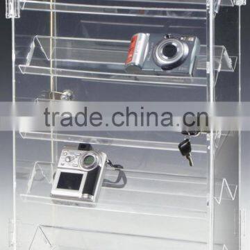 clear 5 tiers rotating acrylic camera showcase,acrylic camera rack,acrylic camera display with lock