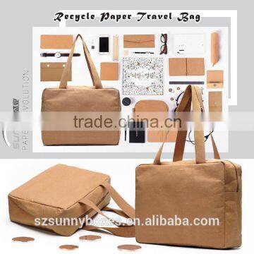 Ultra Light Cotton/Canvas Lining Kraft Paper Travel Shoulder Bag With Zipper Closure