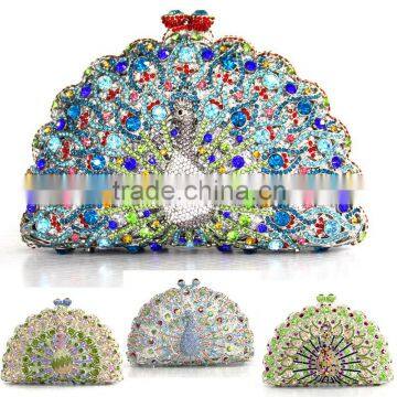 High qulaity rhinestone crystal peacock clutch bag/evening clutch bags/lady clutch bag wholesale