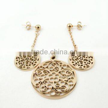 laser cutting stainless steel hot sale rose gold flower jewelry set