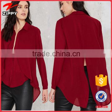 Custom Red Long Sleeves Shirt, Women Blouses 2016 New Designs