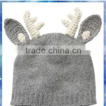 grey knit hat with ears/knitted winter hat/winter knitted wool hat