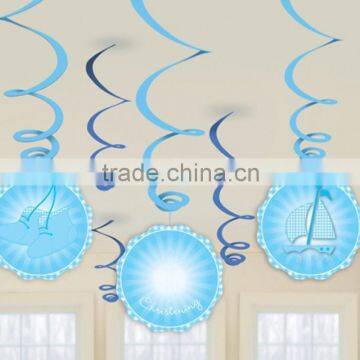 Baby Boy Blue Baby shower party hanging foil swirl decorations