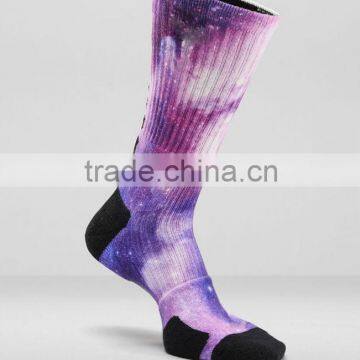 oem different vivid color custom sublimated starry night galaxy socks