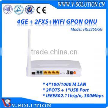 4GE Internet Port + 2FXS Voice Ports + USB + 300Mbps WiFi GPON 2T2R One Internal Antenna and One External Antenna Wireless ONU