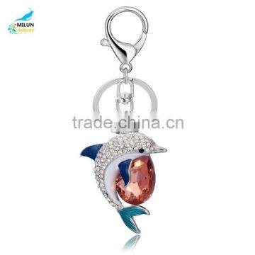 Dolphin Keychain Fashion Handmade Animal Diamond Metal Key Chain Ring