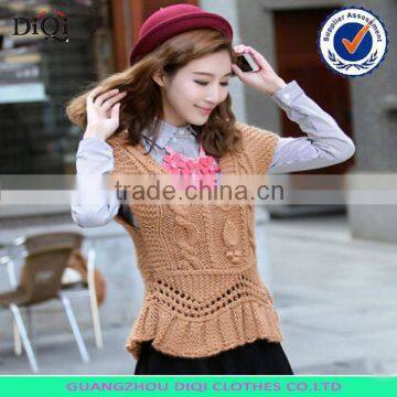 high quality crew neck ruffled hem lady knitted sweater