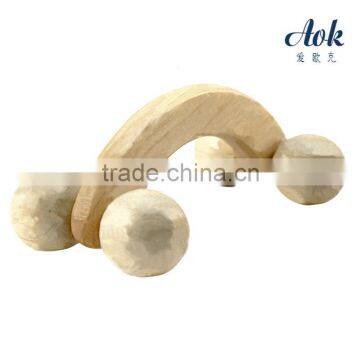 Bent-handle and ball wheel wooden massager