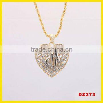 18kgp rhinestone gold heart necklace allah pendant Islamic jewelry